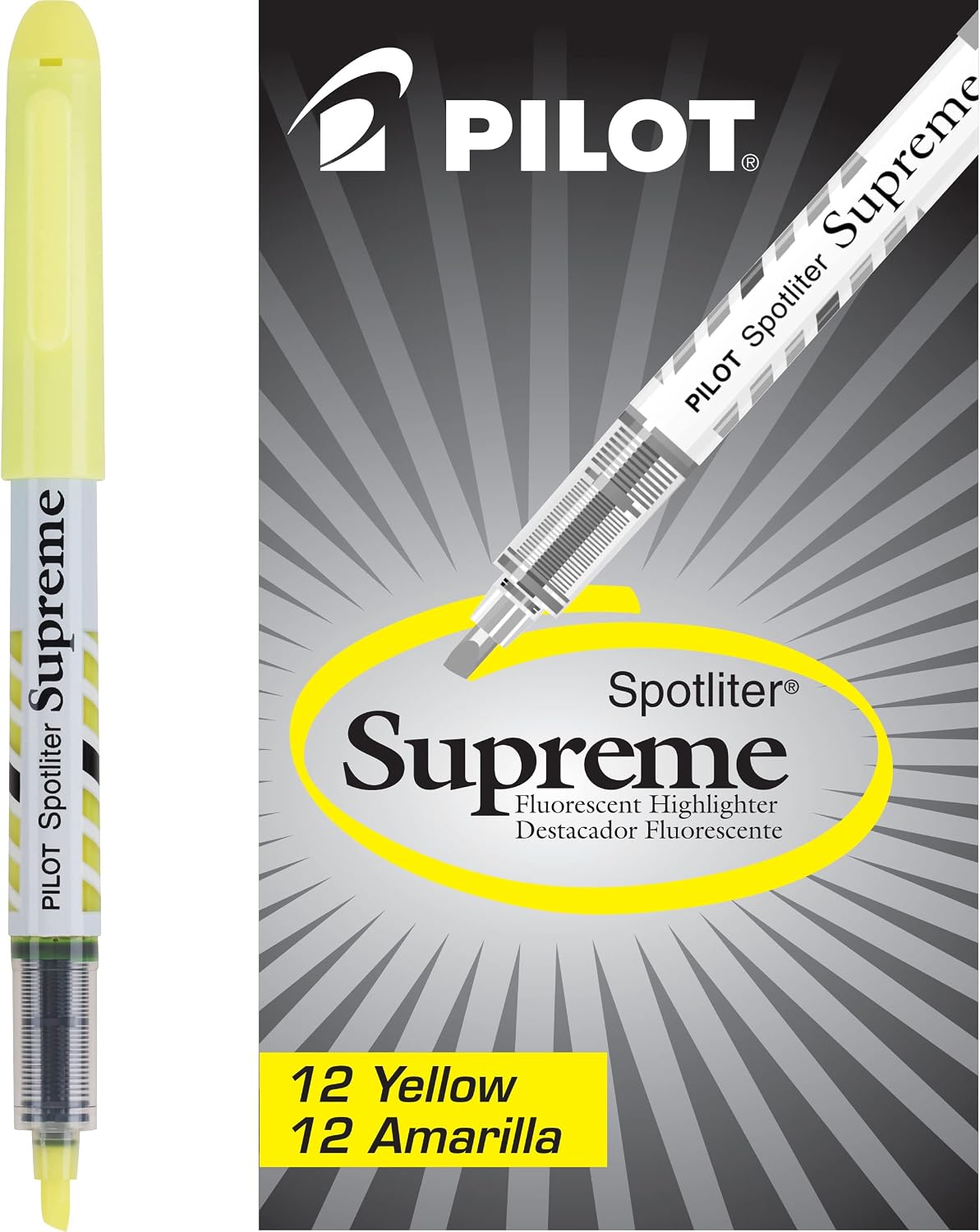 PILOT Spotliter Supreme Fluorescent Highlighters, Chisel Tip, Yellow, 12-Pack (16008)
