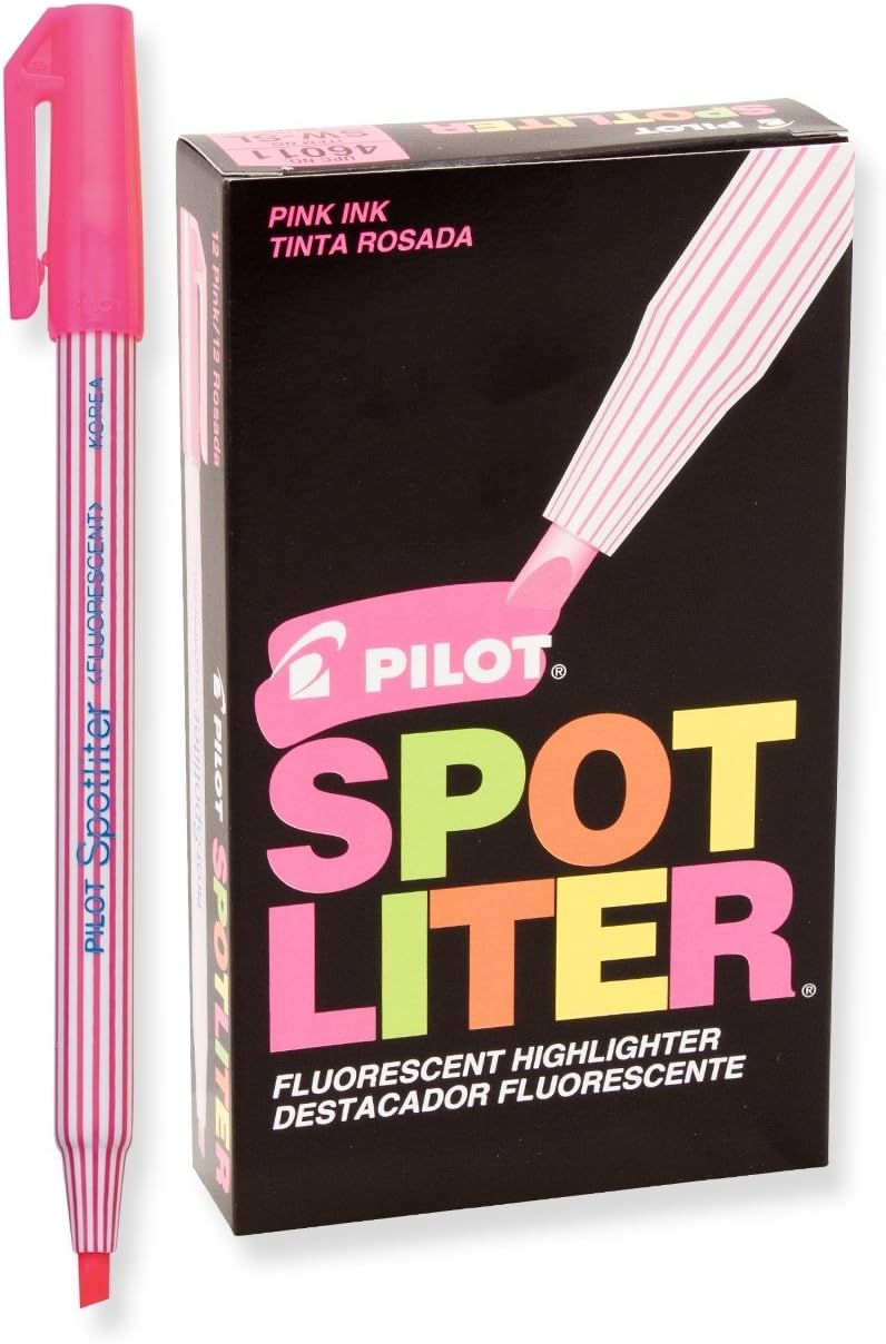 PILOT Spotliter Fluorescent Highlighters, Chisel Tip, Pink, 12-Pack (46011)