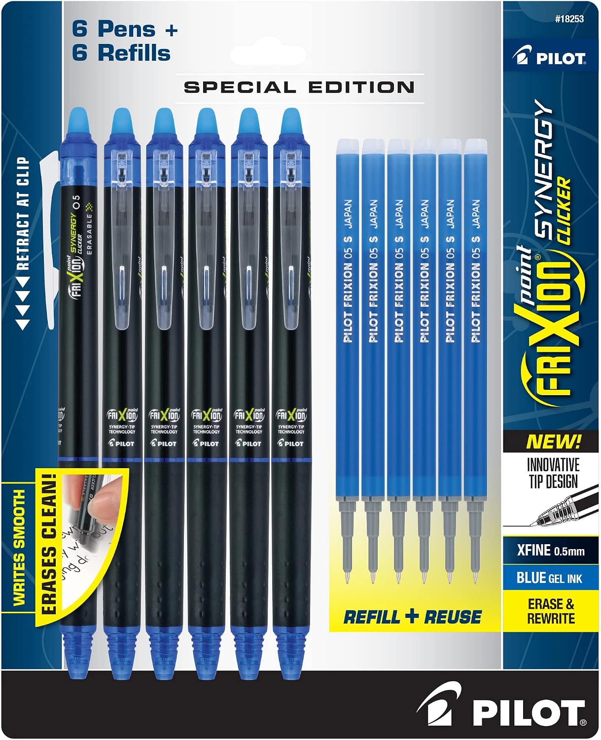 PILOT FriXion Synergy Clicker Erasable Gel Ink Pens, 0.5mm, Blue, 12-Pack