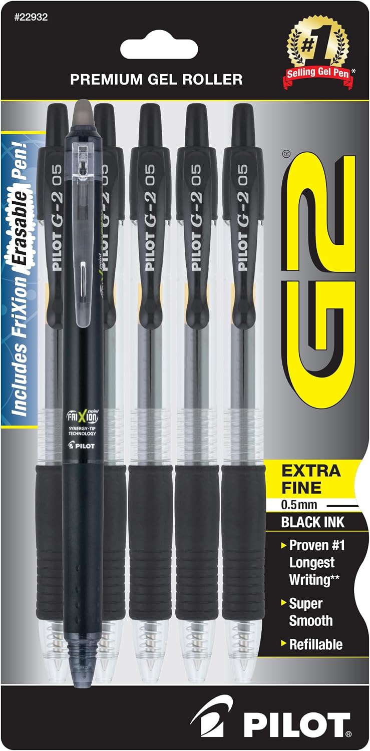 PILOT G2 + FriXion Synergy Companion Pack, 0.5mm, Black Ink, 6-Pack