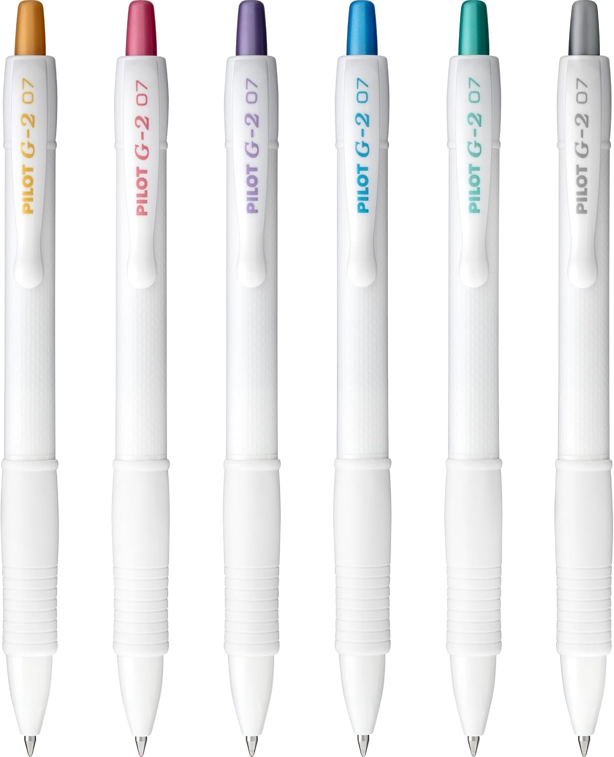 PILOT G2 Edge White, Metallic Inks Gel Pens, Fine Point 0.7mm, 6-Pack