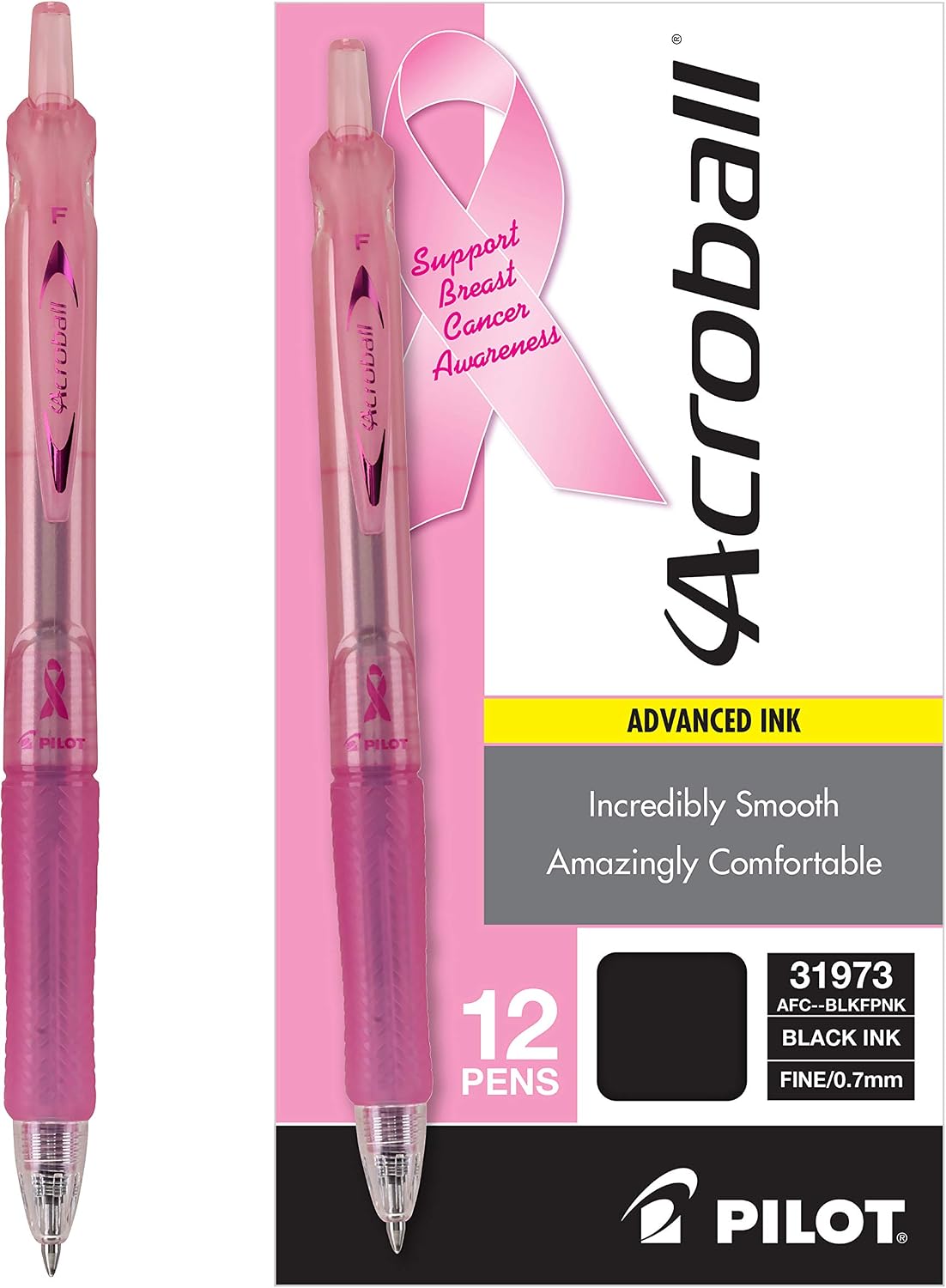 PILOT Acroball Colors Advanced Ink Ball Point Pens, 0.7mm, Pink, 12-Pack