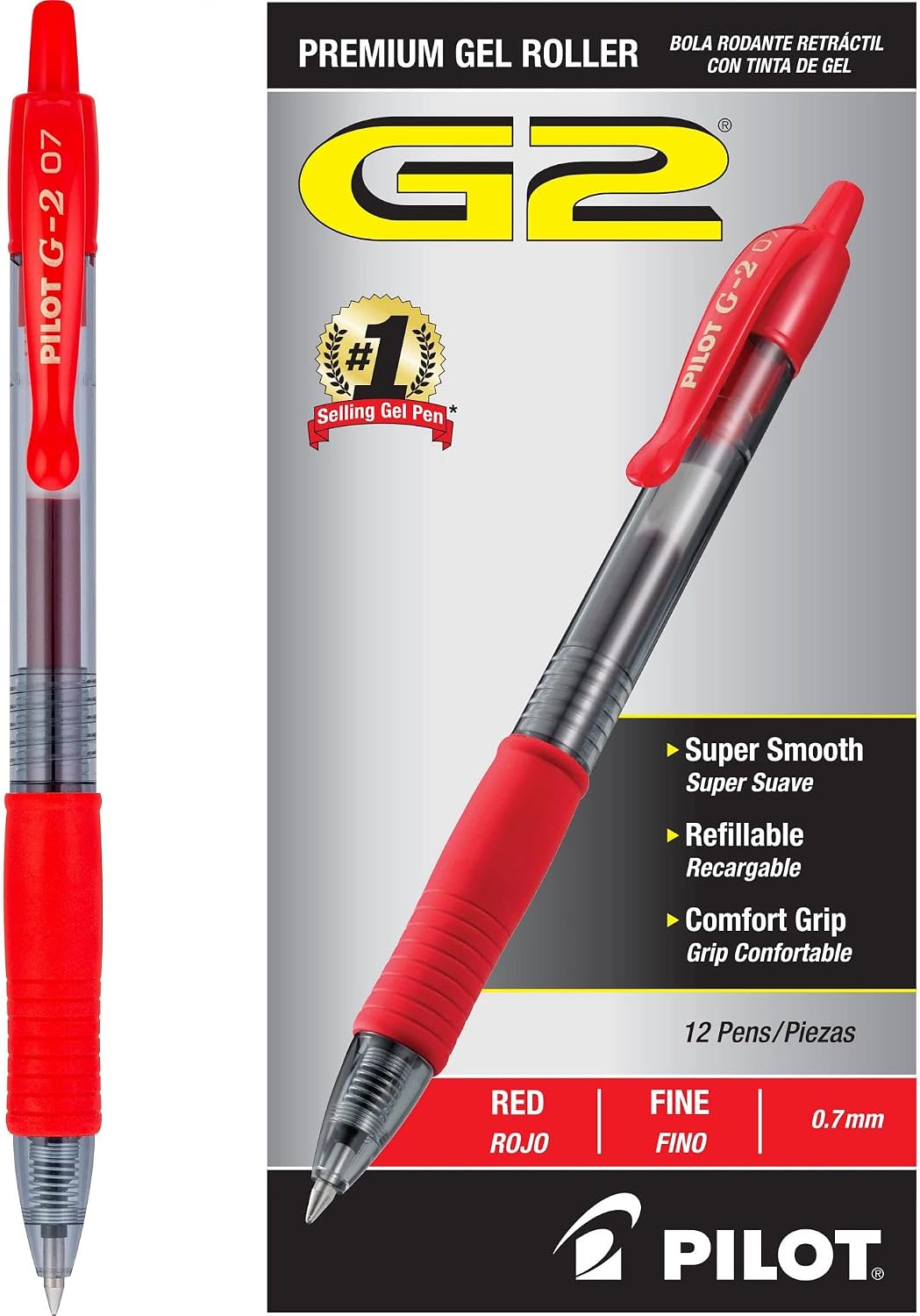 PILOT G2 Fine Point Red Gel Ink Pens, Dozen Box, 31022 Red Ink