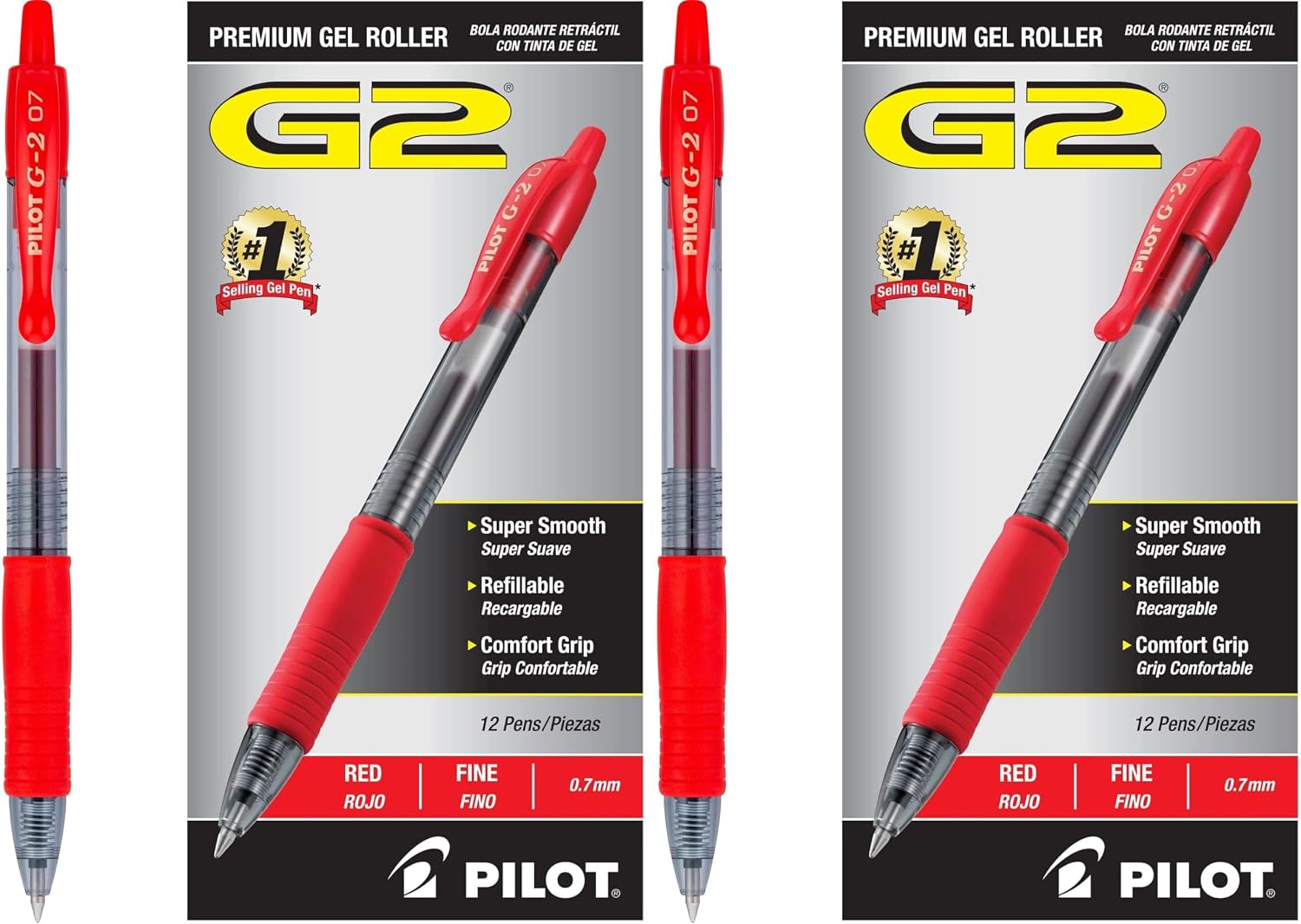 PILOT G2 Premium Refillable and Retractable Rolling Ball Gel Pens,Fine Point,Red Ink,(31022),12 Count (Pack of 2)