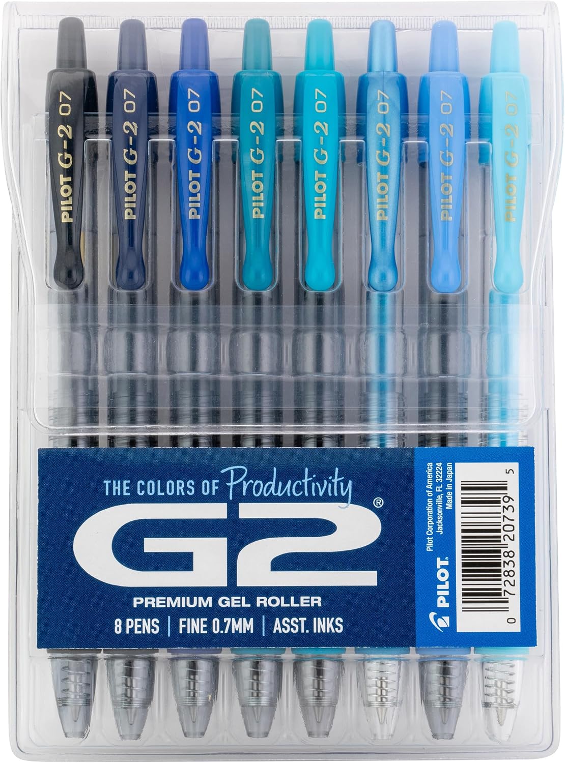 PILOT G2 Premium Gel Roller Pens, G2 Boost Blue, Fine Point 0.7mm, 8-Pack Assorted Blue