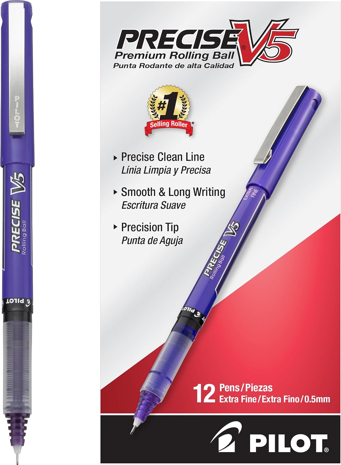 PILOT Precise V5 Rollerball Pens, Extra Fine Point 0.5mm, Purple, 12-Pack