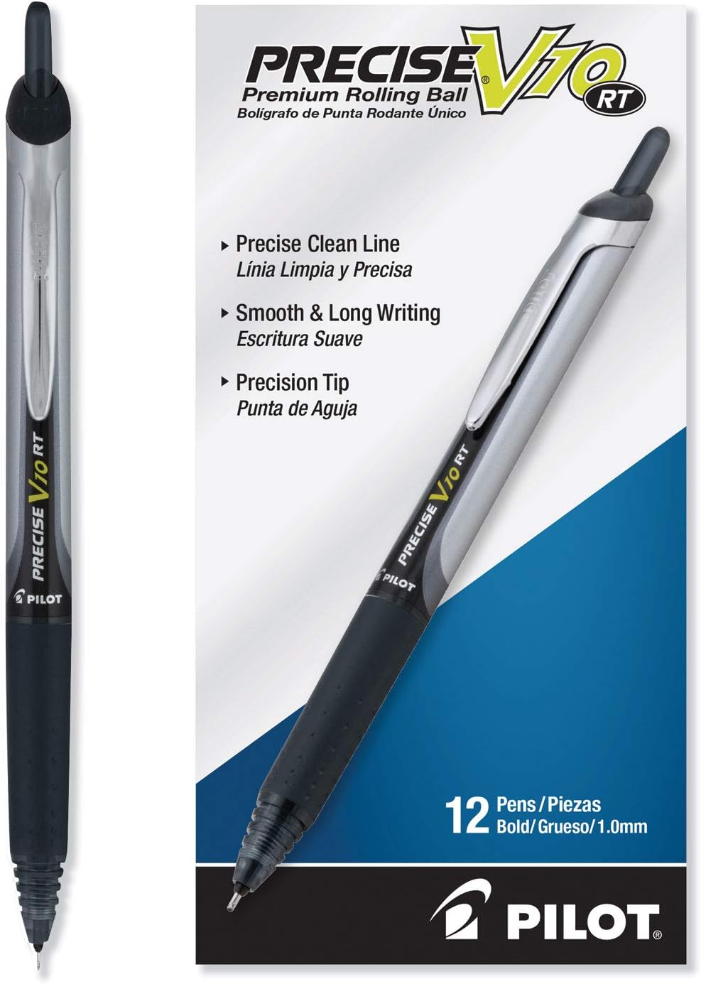 PILOT Precise V10 RT Retractable Ball Pens, 1.0mm, Black, 12-Pack