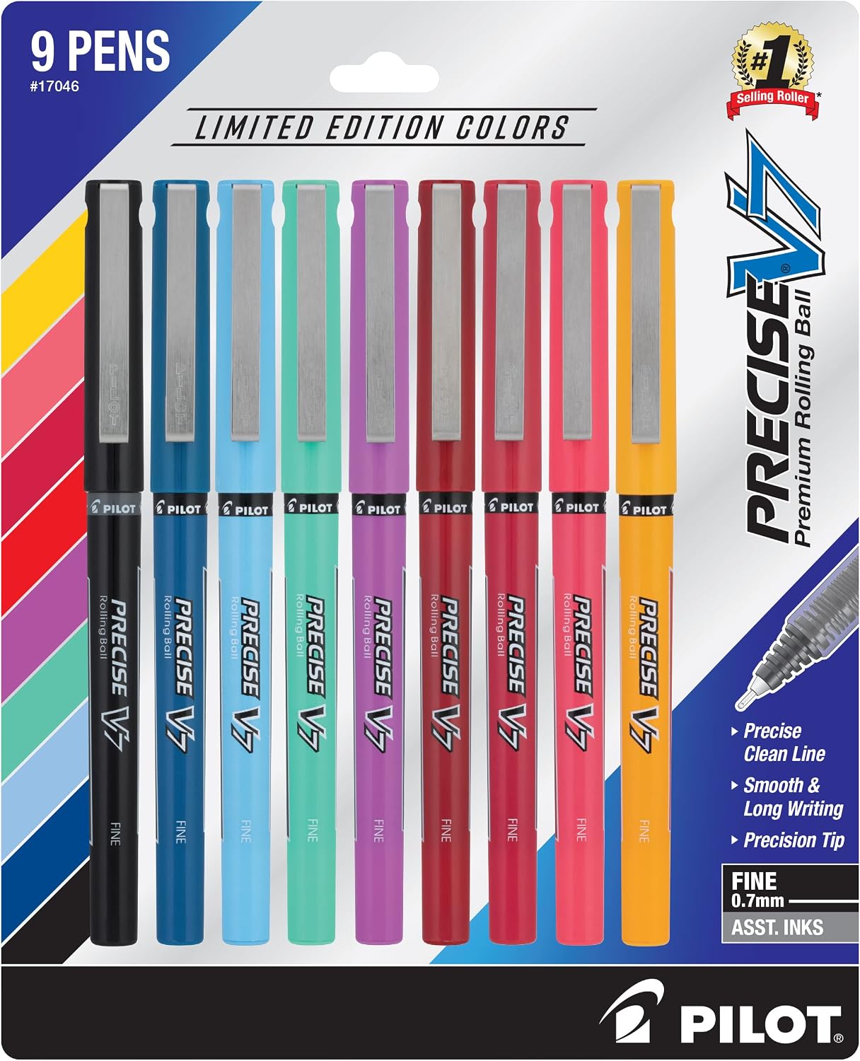 PILOT Precise V7 Rollerball Pens, 0.7mm, Limited Edition Assorted, 9-Pack